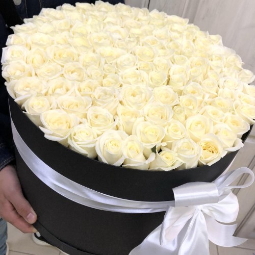 Купить на заказ 101 белая роза в коробке с доставкой в Степняке